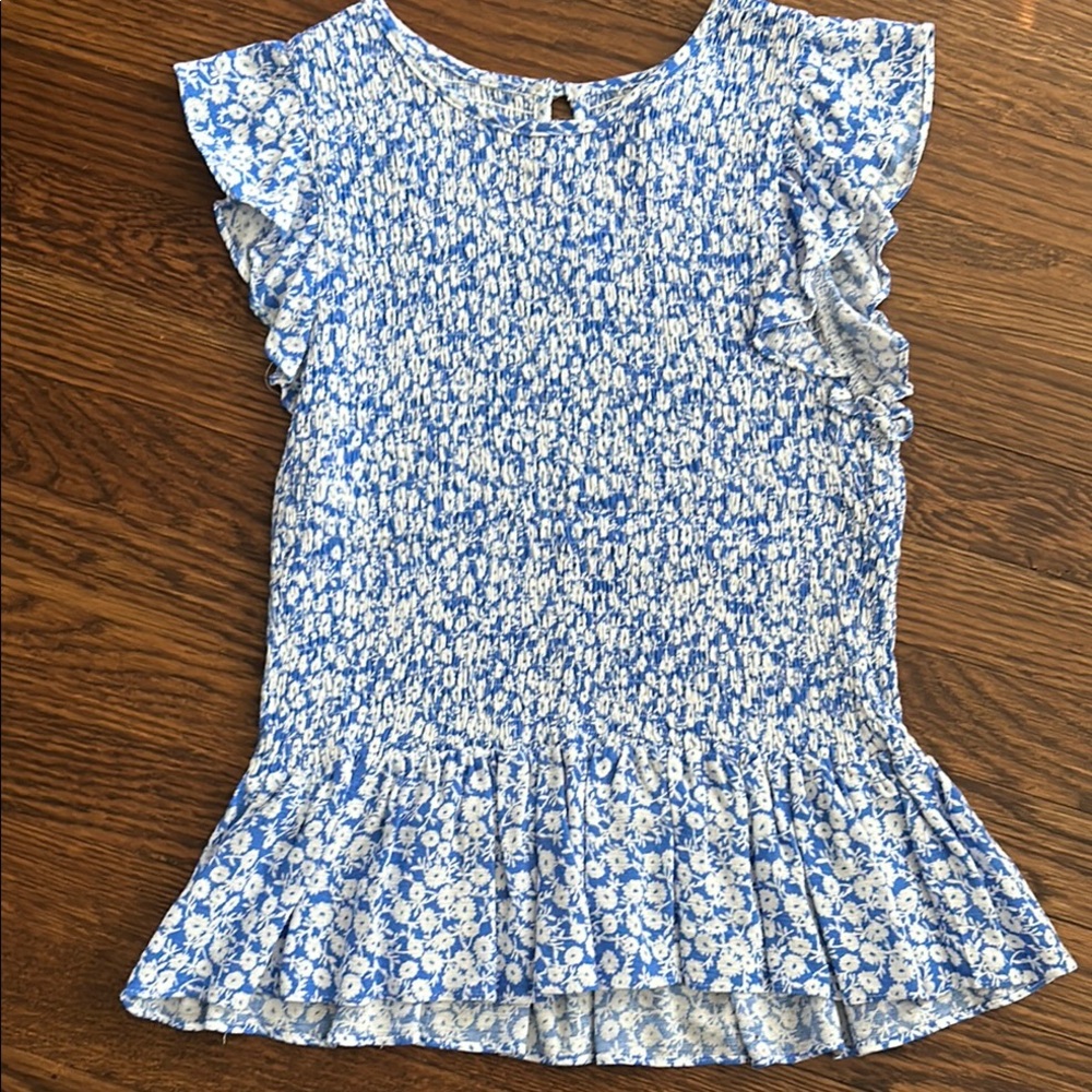 Lost + Wander Blue and White Floral Blouse